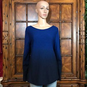 Chico's Imperial Blue Ombre Bateau Curved Hem Sweater